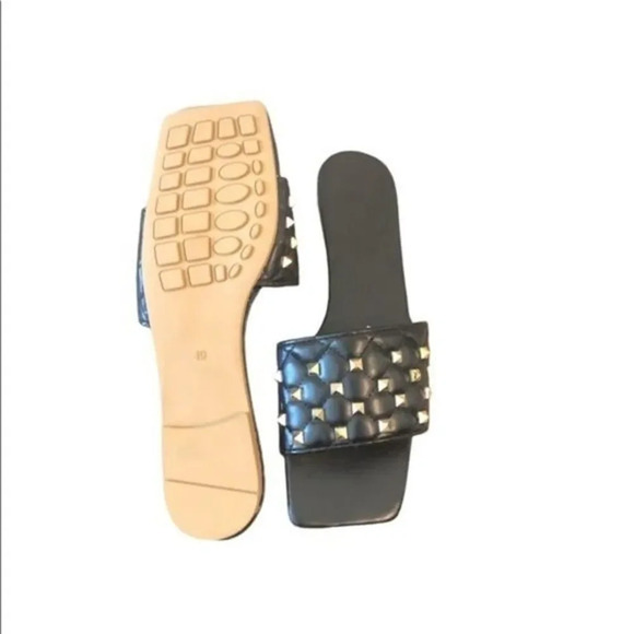 Square Toe Black Quilted Studded Summer Sandals Size 8.5 - Picture 9 of 15